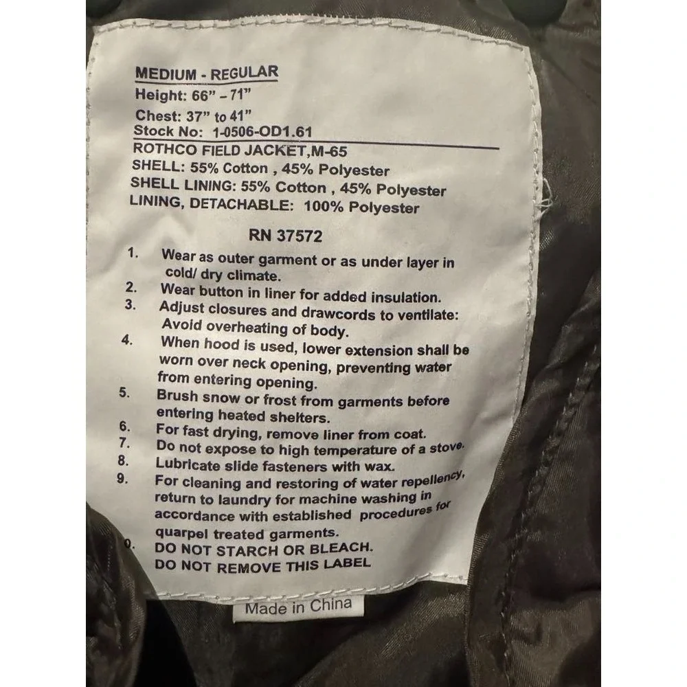 Rothco M-65 Woodland Camo Field Jacket Medium Regular Lined Custom‎ Patches